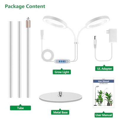 Aumtrly Large Plant Grow Light Indoor, 2 Head Full Spectrum, with 68" Stand | 168 LED, White Floor Growing Lamp for Tall Plant, 6/12/16H Timer, 5 Dimming, Adjustable Height, Flexible Gooseneck,Metal Base - size: 2 head 68inch/white