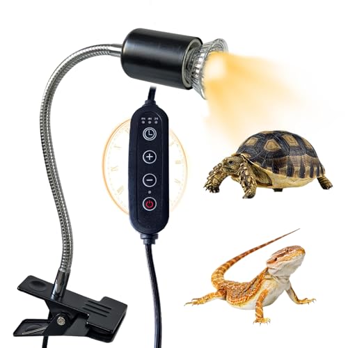 BNOSDM Reptile Heat Lamp, UVA UVB Light for Aquarium Turtle Tank, Reptile Lamp Fixture with 2 * 50W Basking Light and 360° Rotatable Timing & Dimming, Tortoise Heat Lamp for Turtle Lizard Snake Chick - color: Single-head Black