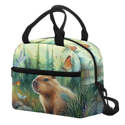 Capybara Lunch Box for Boys Lunch Bag Butterfly Insulated Lunch Bag Outdoor Camping Lunch Tote Bag Cute Picnic Lunchbag with Lunch Box for Boys Lunch Container - color: Capybara Butterfly