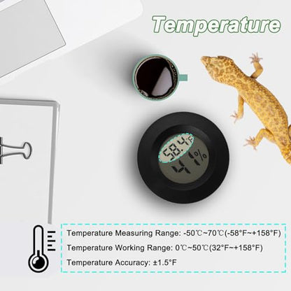 Reptile Thermometer and Humidity Gauge Digtal Terrarium Thermometer 2pc | Circular Bearded Dragon Cage Accessories Reptile Temp and Humidity Gauge for Leopard Gecko Hermit Crab Gecko Lizard Etc - size: Circular