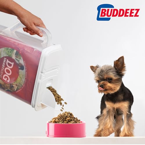 Buddeez Pet Food Storage Container 8 Quart Capacity Bird Seed Container | 8qt, keeps kibble fresh, durable, easy-pour lid, dog food container with handle, buddeez containers - color: White Lid, size: 1 Pack (8 Quart)
