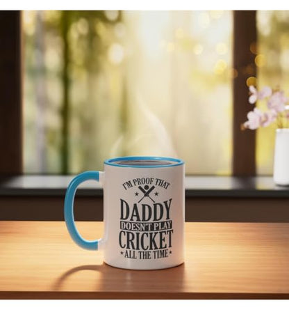 Daddy doesn't play Cricket all the Time Ceramic Mug, Blue/White, 11oz - color: Blue/White, size: 11 Ounces