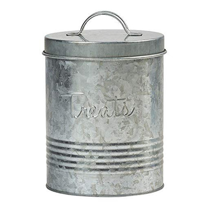 Amici Pet, , Retro Treats Galvanized Relief Lettering Metal Storage Canister, Food Safe, Push Top, 72 Ounces - size: Large/72 oz
