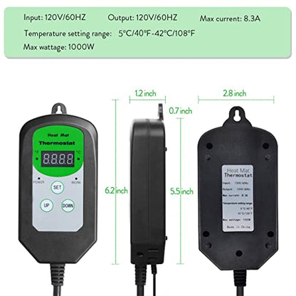 Digital Heat Mat Thermostat Temperature Controller (EMC Certified) for Seed Germination, Reptiles and Brewing Breeding Incubation Greenhouse, 42 °F to 108 °F/ 5 ℃ to 40 ℃, 1000W - size: Thermostat