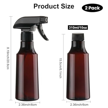 2 Pack 10oz/310ml 360° Reverse Plastic Spray Bottles | Brown Empty Spray Bottle, Adjustable Nozzle, Fine Mist Spray Bottle, for Hair Cleaning Solutions, Cooking, Plant - color: B-Brown