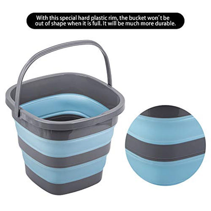 2 Pack Collapsible Plastic Bucket with 2.6 Gallon (10L) Each, Foldable Rectangular Tub for House Cleaning, Space Saving Outdoor Waterpot for Garden or Camping, Portable Fishing Water Pail - size: 2.6 Gal / 10L