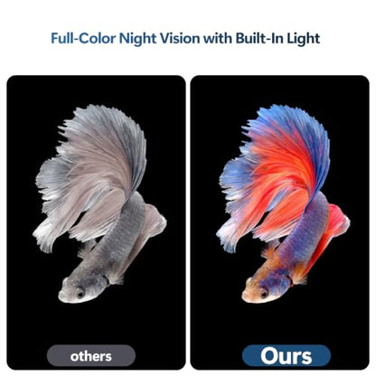 Aquarium Camera for Fish Tank, 2K 3MP Underwater Pet Camera with Close Focus Lens，AI Motion Detection, Dual Band WiFi, Magnetic Mount, Night Vision, App Remote Viewing
