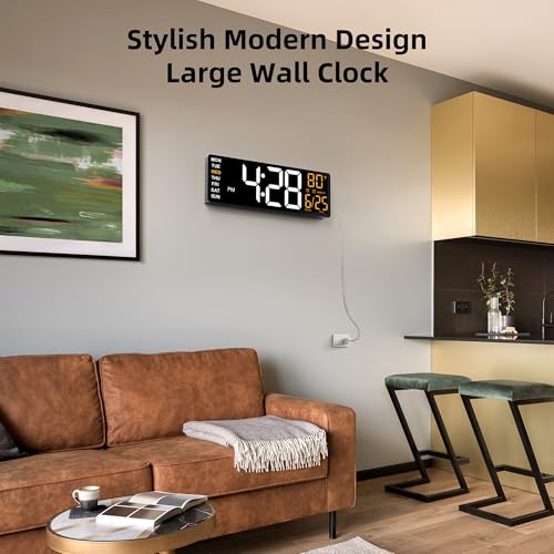 EASYERA 16.5" Large Digital Wall Clock with Low-Glare Display, 10 RGB Modes | BT Sync, Auto DST, Adjustable Brightness, Dual Alarms, Remote Control, Temperature for Living Room, Classroom, Home, Office