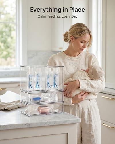 Vtopmart Clear Stackable Storage Drawers Set of 4, Plastic Organizer Bins for Makeup, Cosmetics, Beauty Supplies,Ideal for Vanity, Bathroom,Cabinet,Pantry Organization - style: 2 High+2 Wide