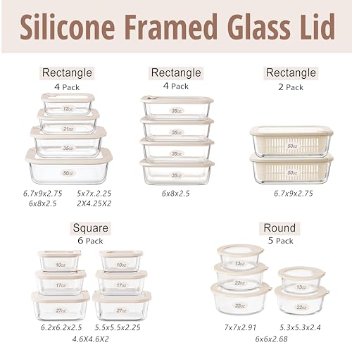 Glass Food Storage Containers with Glass Lids, Microwave Safe Food Container Set, Aitight Meal Prep Container Set, LeakProof, 100% Plastic Free, 4 Pack - color: ‎Ivory White -4p