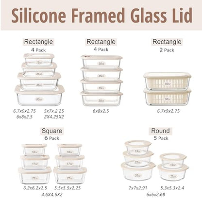 Glass Food Storage Containers with Glass Lids, Microwave Safe Food Container Set, Aitight Meal Prep Container Set, LeakProof, 100% Plastic Free, 4 Pack - color: ‎Ivory White -4p