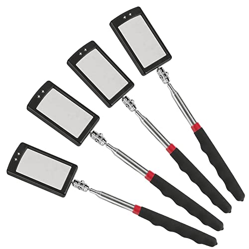 Telescoping Inspection Mirror Mechanics Mirror with 2 LED Lighted, Mirror on a Stick Handle Tool for Checking Observing Vehicle Small Parts,Present for Christmas, Birthday Everyday Carry (4 PCS) - style: 4 PCS