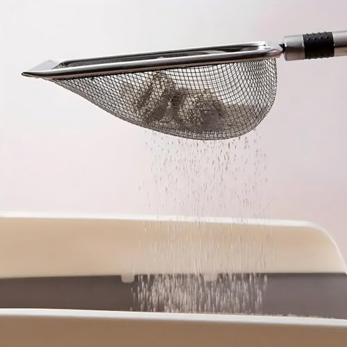 Stainless Steel Reptile Substrate Sifter, Deep Shovel Reptile Cleaner Scoop with Fine Mesh, Ergonomic Handle Reptile Waste Scooper for Gecko, Lizard, Bearded Dragon Enclosures