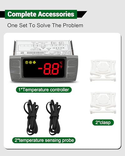 for Dixell XR02CX-4N1F1 Temperature Controller, Replace for Dixell Temperature Controller Fit for 120V 50-60hz Commercial Refrigerators/Freezer, with Temperature Sensor Probes & Clasp - size: XR02CX-4N1F1