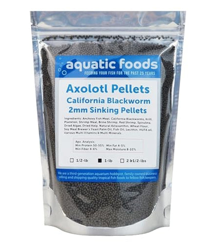 Axolotl Blackworm Pellets. 2mm-1/16 Sinking California Blackworm Small Pellets for Small Axolotl, Frogs, Shrimp, Salamanders, Newts, Snails…1-lb Pouch Bag - size: 1 Pound (Pack of 1)