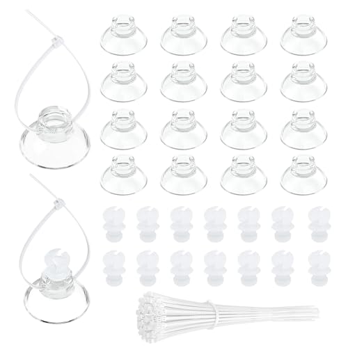 Pawfly 30 Pack Aquarium Suction Cups with Clips and Adjustable Zip Ties Cables Fish Tank Tools for Binding Moss Holding Airline Tubing Decorations Shrimp Nests and Reptile Hammocks - size: 30 Pack