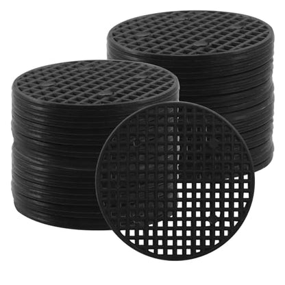 Plant Drainage Mesh Pads, 2.2 Inch, 50pcs Plastic Grid Mat | Round, Breathable Soil Guard, for Potted Plants, Bonsai, Black - size: 2.2 Inch