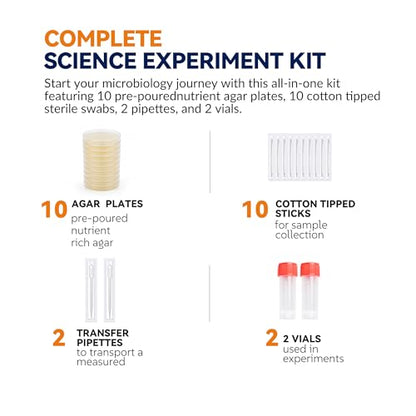 9cm Nutrient Agar Petri Dishes, Triple Vacuum Sealed, 10 PCS | Pre-Poured lab kit includes 10 sterile swabs, 2 pipettes & 2 vials, perfect for science and educational use - color: Nutrient Agar Petri Dishes