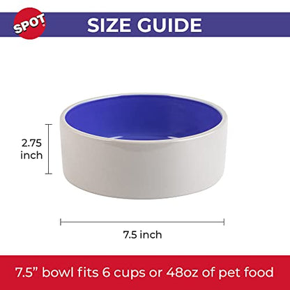 SPOT Ceramic Stoneware- Pet Bowl for Medium and Large Dogs, Classic Heavy Duty Non-Slip Ceramic Bowl for Food and Water - 7.5in Diameter - size: 7.5"