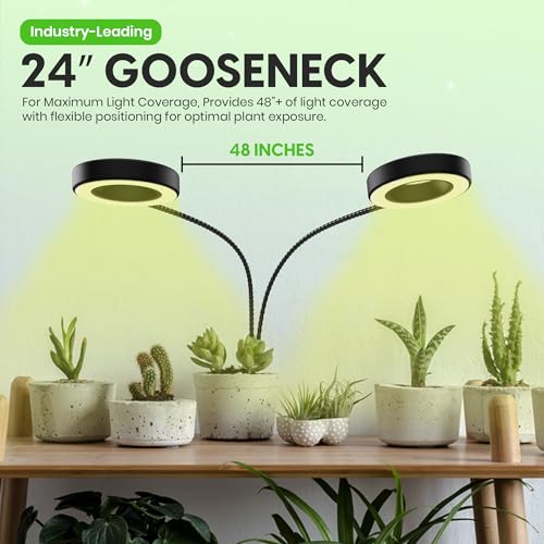 OSANI LED Grow Light 24" Gooseneck Long Arm Grow Lights for Indoor Plants, 48" Wide Coverage, 6000K Full Spectrum with Red Blue LEDs, 10-Level Dimmable, Auto Timer, USB & Adapter, Plant Light Indoor