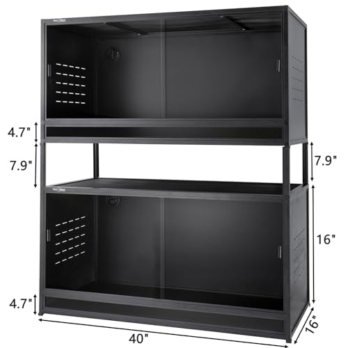 Stackable Reptile Terrarium 44 Gallon 40"x16"x16" for Bearded Dragon Lizard Snake Space Efficient Large Cage Reptiles Enclosure Wide Breeding Lounge Vivarium Area with Glass Sliding Doors - size: 40"x16"x16" (44 Gallons)