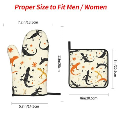 Reptile Painting Prints Kitchen Layers: Waterproof Oven Covers for Safe Handling & Easy Cleanup – 4 Piece Heat Protection Bundle