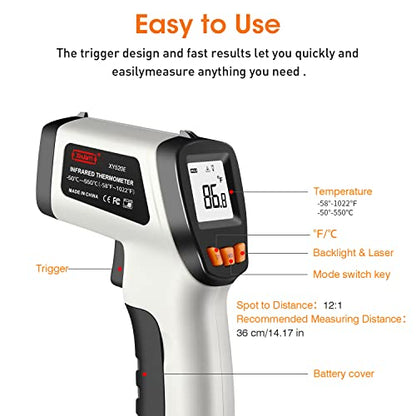 Infrared Thermometer (Not for Human), XinJiaYi Laser Temperature Gun for Pizza Oven, Non-Contact Laser Thermometer Gun for Cooking/BBQ/Grill/HVAC, Surface Thermometer -58°F ~ 1022°F Gray - color: -58°F ~ 1022°F-Gray