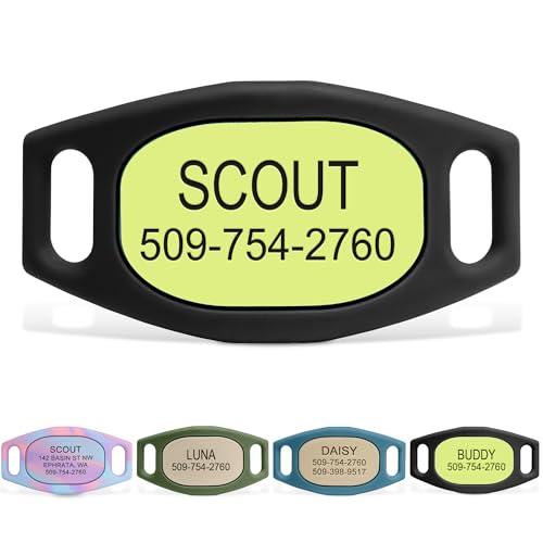 GoTags Active Silent Dog Tag, Personalized Engraved Silicone Pet ID Tags | Soundless Quiet Slide On Nameplate for Cat Collars with Name and Number, No More Jingling Tags (Neon Green, Medium) - color: Active Neon Green, size: Medium (Pack of 1)