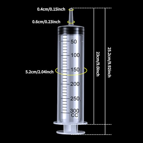 BBTO 2 Pieces Large Plastic Syringe with Tube 40 Inch Handy Plastic Tubing and Connections for Scientific Lab,Glue Dispensing,Watering,Refilling,Feeding and Measuring(300 ML) - size: 300 ML