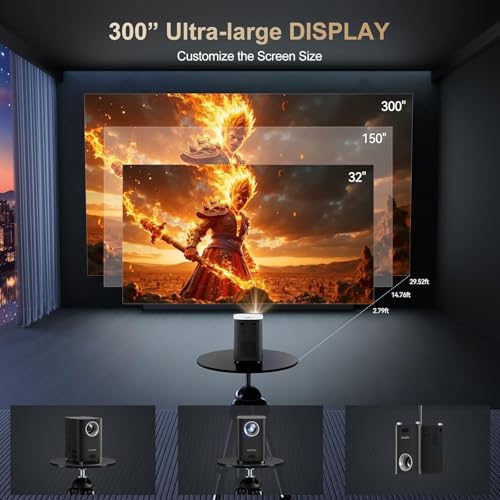 [Electric Focus] Projector with WiFi and Bluetooth, Native 1080P 15,000 Lumens 4K Supported, Agreago Outdoor Movie Projector for Home Theater UP to 300", for iOS/Android/TV Stick/HDMI/USB (Gray)