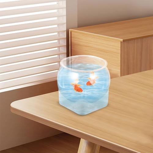 Amosfun Desktop Ecosystem Fish Bowl Aquarium Tank Plastic Tabletop Goldfish Bowl Sturdy Shatterproof Large Size for Home and Office Terrarium Container