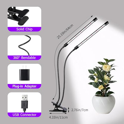 Grow Lights Upgrade 168 LEDs Clip Plant Lights for Indoor Plants, Full Spectrum White+ Red LED Plant Growing Lamps with Flexible Gooseneck, 3/9/12H Timer, 3 Spectral Modes, 10 Dimmable Levels 2 Pack - size: 2 Head 2 Pack