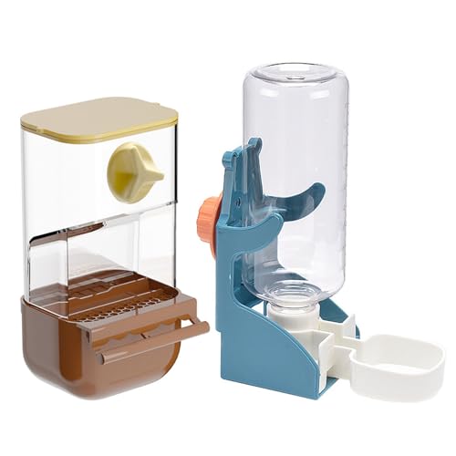 Automatic Bird Feeder for Cage No Mess Bird Feeder Water Dispenser Set | Acrylic Parrot Food Container Drinker Cage Accessories for Small Birds Canary Parakeet Finch Cockatiel Lovebirds - color: Coffee Color + Blue