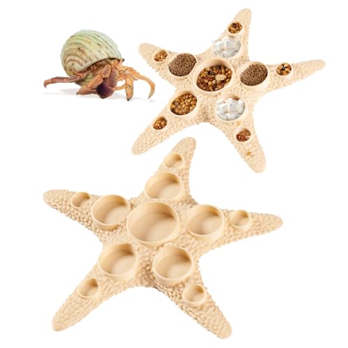 11 Grids Hermit Crab Food Dish, 2 Pack Starfish Shape Food Bowl for Small Hermit Crab, Reptile Water Dish Tank Accessories