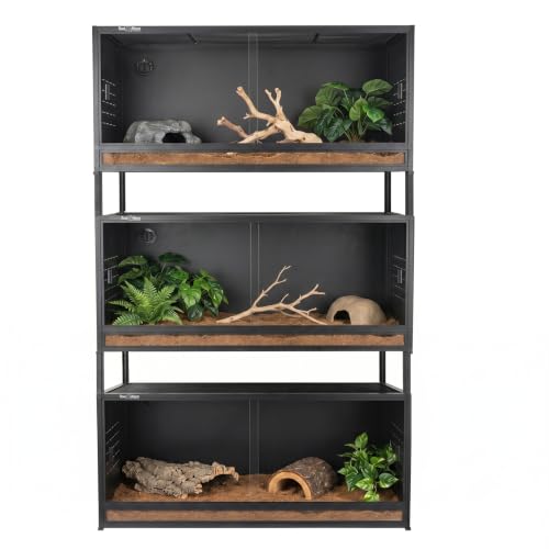 3-Tier Stackable 40x16x16 44 Gallon PVC Reptile Enclosure System, Three Habitats with Spacer Kits