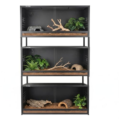 3-Tier Stackable 40x16x16 44 Gallon PVC Reptile Enclosure System, Three Habitats with Spacer Kits