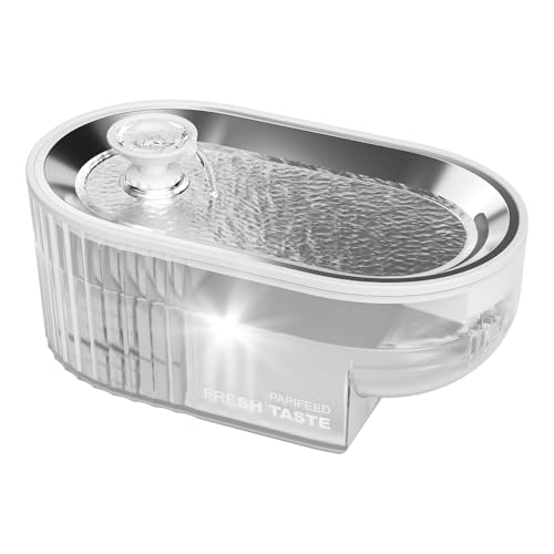 PAPIFEED Cat Water Fountain Stainless Steel, 84oz/2.5L Automatic Cat Water Fountain with Visible Water Level, Ultra Quiet Low Power Cat Water Bowl & Cat Water Dispenser (White) - color: White