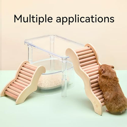 Natural Wooden Hamster Ladder Bridge Climbing Toy for Syrian & Dwarf Hamsters, Gerbils, Mice, and Small Animals Cage Decor and Accessories (Small-6.22") - size: Curved 6.2" x 3.5"