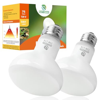 Reptile Heat Lamp Bulbs, Simulate Natural Sunlight Heat Light Bulb, 2 Pack 75W Amphibian Terrarium Basking Spot Lamp for Reptile, Bearded Dragon, Lizard, Turtle, Snake - color: Basking Bulb, size: Basking (2*75)