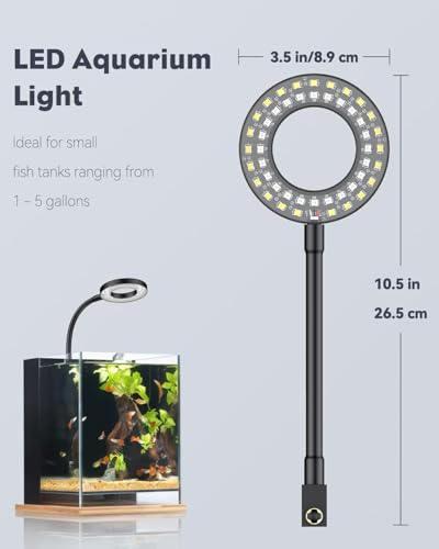 Pawfly 6 W LED Aquarium Light for 1 to 5 Gallon Fish Tanks Clip On Fish Tank Light USB Moving Aquarium Lamp with Full Spectrum Dimmable White Blue Red Green Lights with Timer (Adapter Not Included) - size: For 1 to 5 Gallon Fish Tank