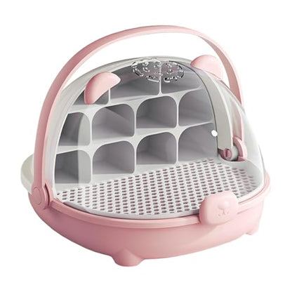 Silkworm Breeding Box Portable Reptile Habitat Feeding Container Hatching Cage with Divided Rearing Zone Easy to Clean Suitable for, Pink - color: pink