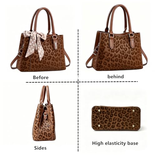 3 Compartment Satchel Purse Top Hnadle Bags Hobo Handbag for Women | Multi Compartment,Medium,Leopard Print Faux Fur,Detachable Shoulder Crossbody Strap,Work Office Daily,High elasticity base - color: Brown Leopard