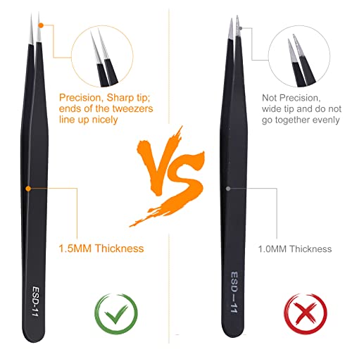 kaverme 3PCS Precision Tweezers Set, Upgraded Anti-Static Stainless Steel | Tweezers for Electronics, Soldering, Laboratory Work, Jewelry-Making, Model, Craft