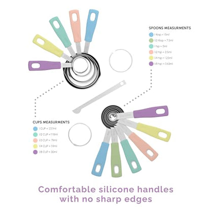 Measuring Cups and Measuring Spoons Set of 14 - Stainless Steel Measuring Cups and Spoons Set, Includes 1/8 Teaspoon Measuring Spoon, 1/8 Cup Measuring Cup, Leveler Dry (14,Cotton Candy) - color: Cotton Candy