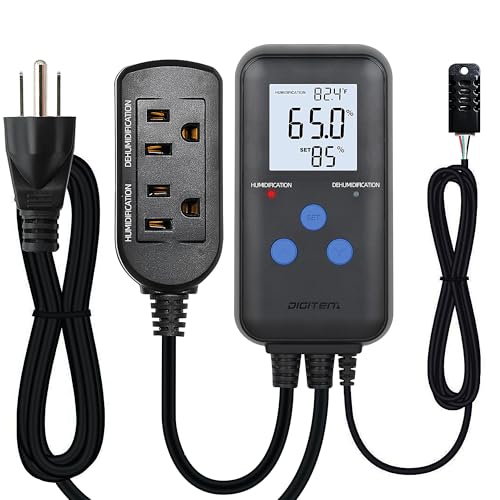 Digital Humidity Controller, Pre-Wired Humidity Controlled Dual Stage Outlets for Mushroom Growing, Reptile, Grow Tent, Humidifier/Dehumidifier