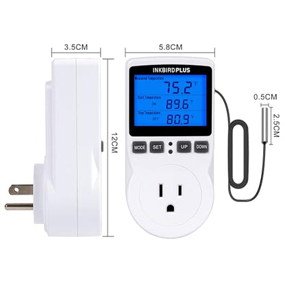 INKBIRDPLUS Plug in Thermostat Temperature Controlled Outlet Digital Thermostat Outlet Heating Cooling Control Timer 1800W 110V 15A Backlit Display (TC/Timer) - style: Temp