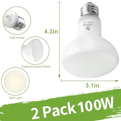 Reptile Heat Lamp Bulbs, Simulate Natural Sunlight Heat Light Bulb, 2 Pack 100W Amphibian Terrarium Basking Spot Lamp for Reptile, Bearded Dragon, Lizard, Turtle, Snake - color: Basking Bulb, size: Basking (2*100)