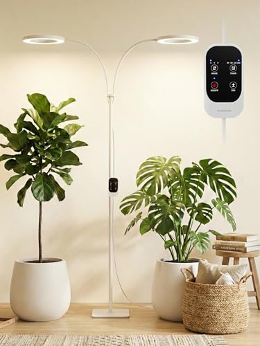 Tall Plant Grow Light for Indoor Plants, Full Spectrum Plant Light | 48W LED Grow Lamp with Dual Heads, 23.5-71" Adjustable Height, 3/9/12/16H Timer, 6-Level Dimming for Large Houseplants - color: White(Dual Heads)