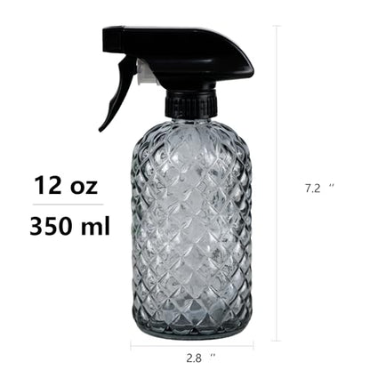 12Oz Glass Plant Spray Bottle, Gem Pattern Glass Sprayer, Watering Can with Black Plastic Top Pump, Handheld Watering Can for Indoor Outdoor Potted Plants and Greenery (Grey) - color: Gray