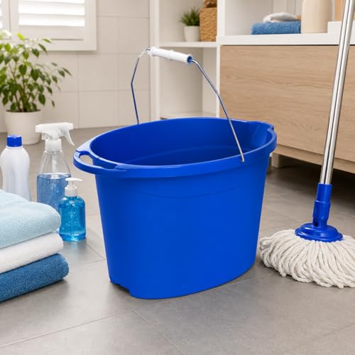 12 Quart Plastic Oval Bucket, Blue Multi-Purpose Utility Pail for Cleaning, Storage, Rinsing, Laundry, Car Wash, Home, Garage, Indoor and Outdoor Use